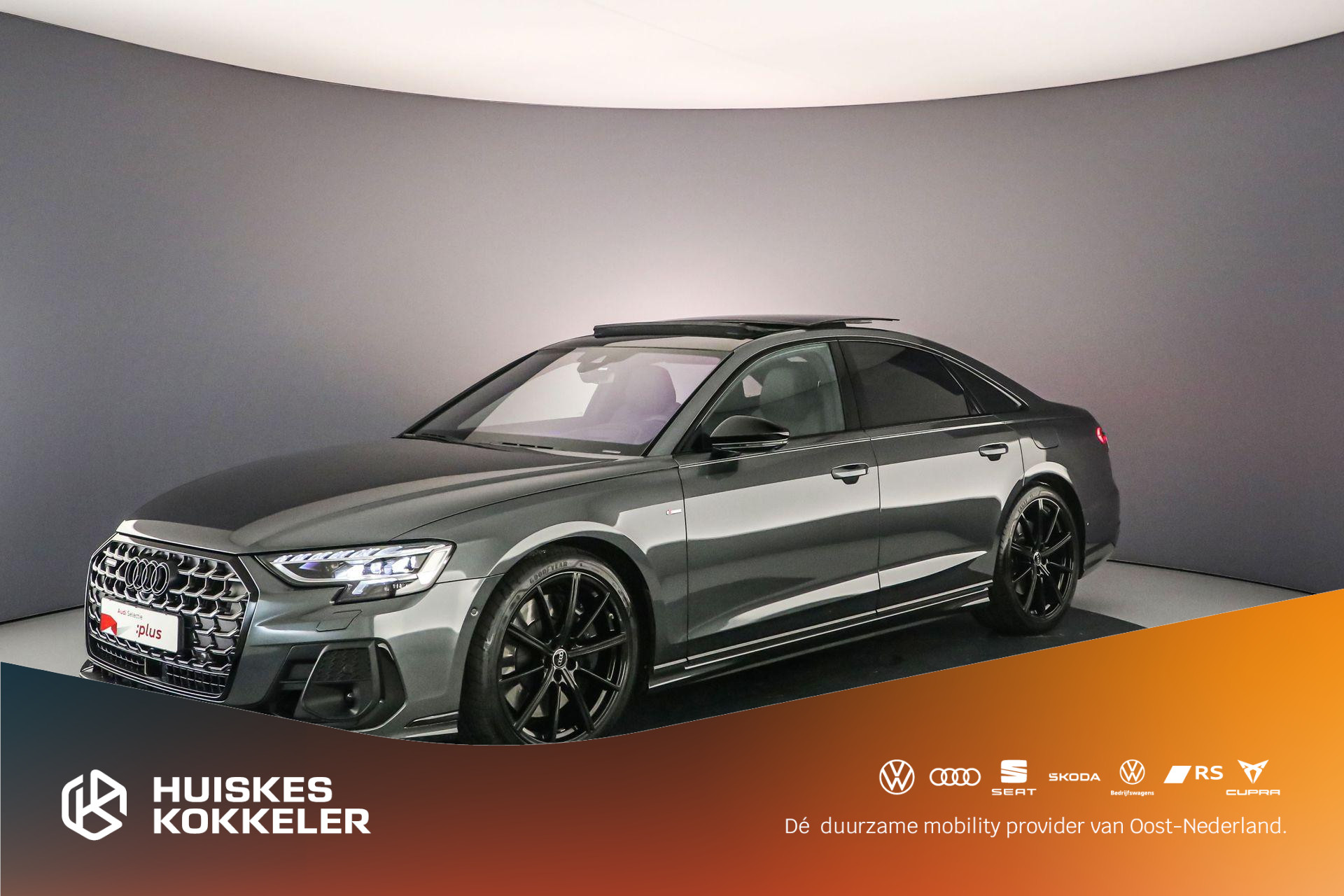 Audi A8 60 TFSI e S-Line | Pano | Head Up | B&O | Carbon | Nachtzicht | 4-wiel besturing | 360Cam | Massage V+A | HD-Matrix | Leder |