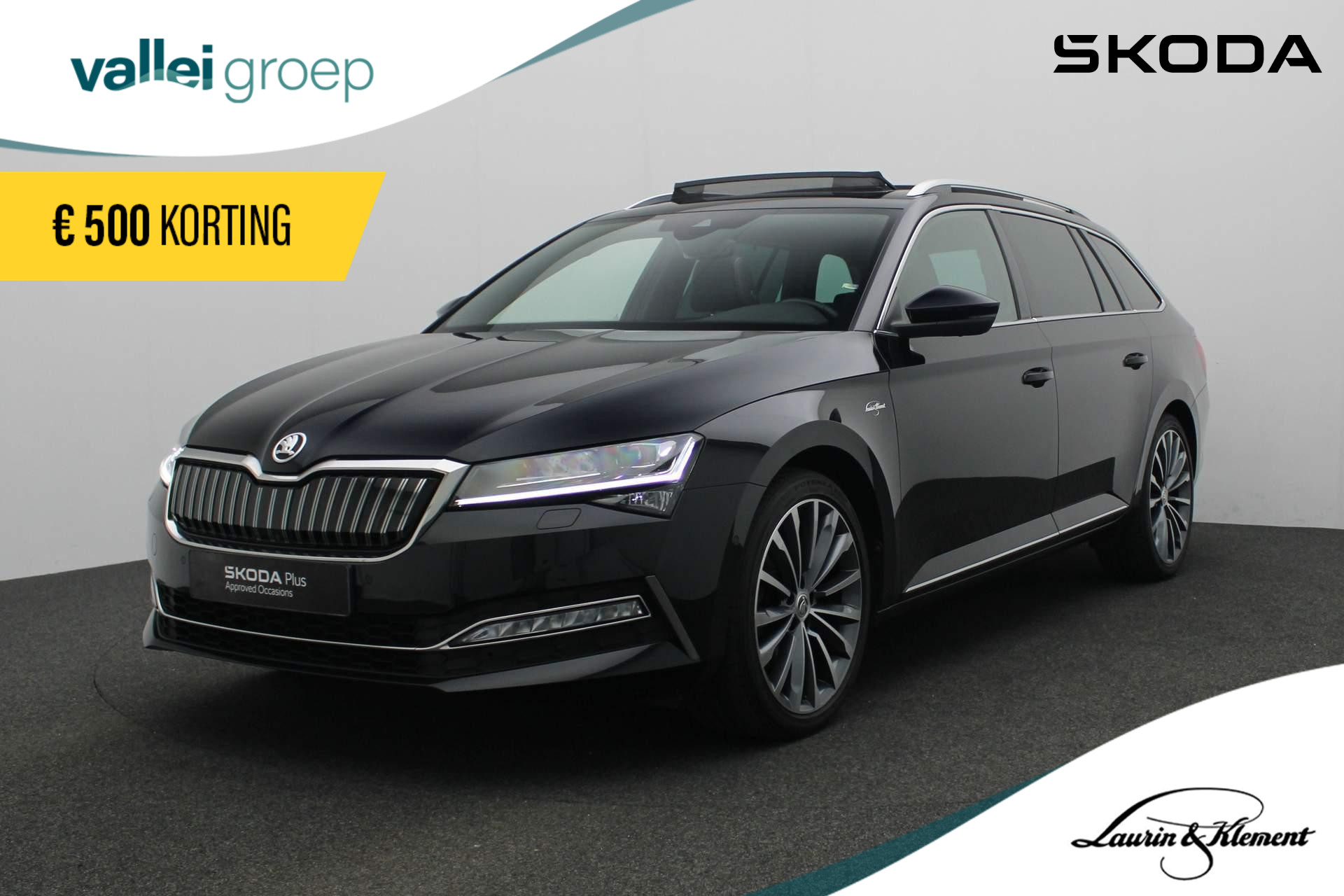 Škoda Superb Combi 1.4 TSI 218PK DSG iV Laurin & Klement | Pano | Trekhaak | Leder | Matrix LED | Navi Columbus | Adaptief onderstel | Stoelventilatie | 360 Camera | Stoel-/achterbankverwarming | Massage