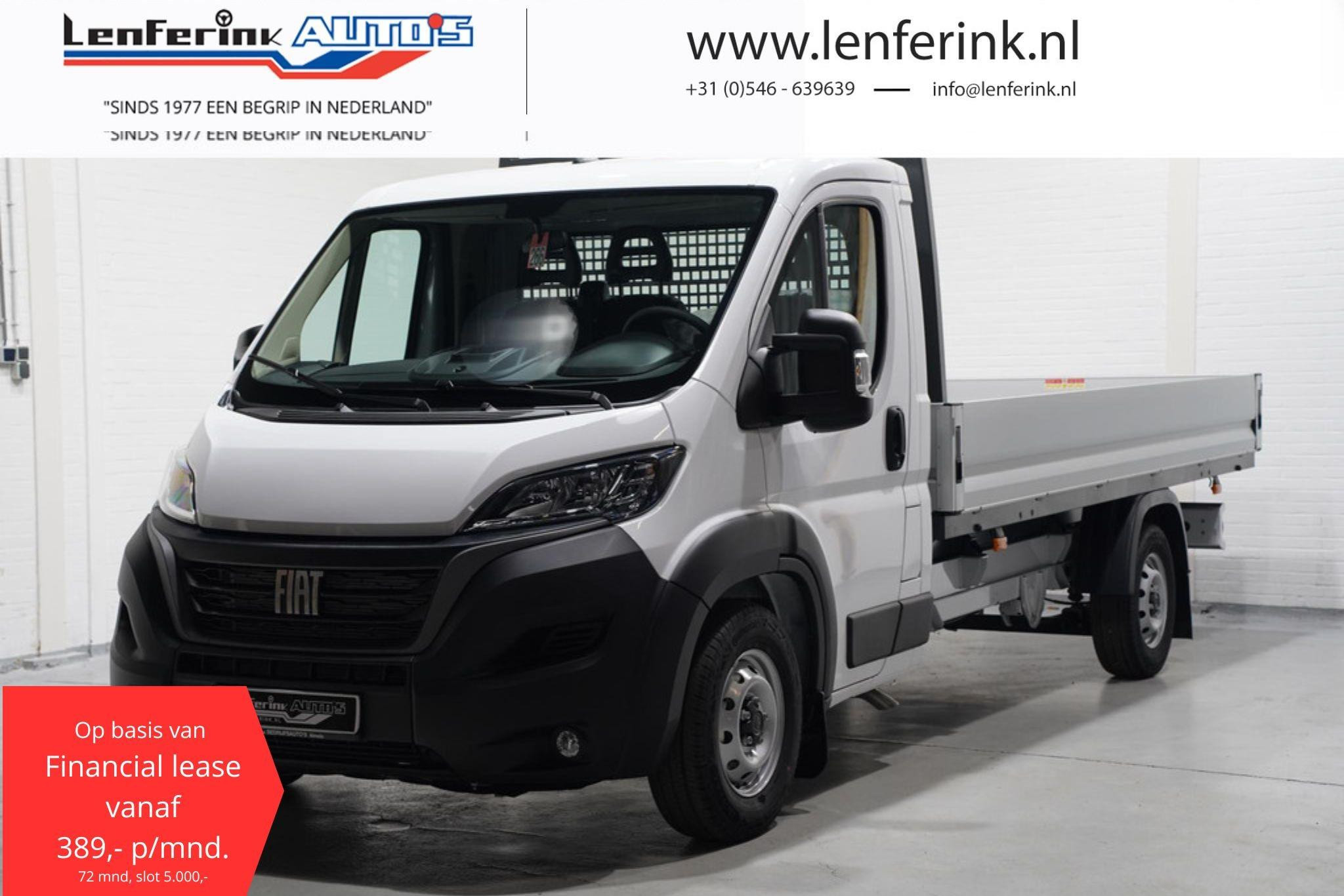 Fiat Ducato 2.2 MJet 140 pk L4 Pick Up / Open Laadbak va 389,- p/mnd, Airco, Cruise Control, 3-Zits, LxBxH 420x202x40 cm Nieuw