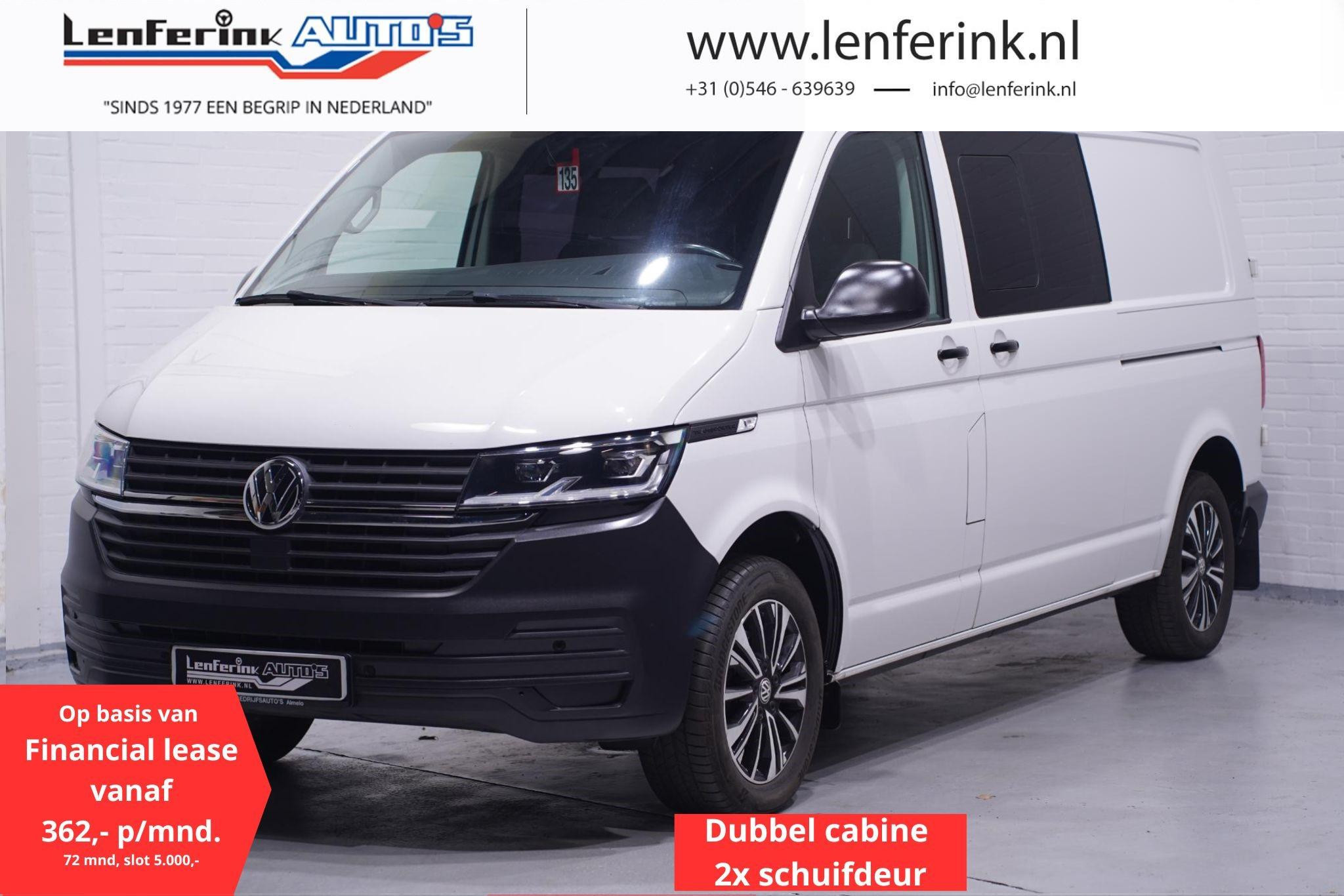 Volkswagen Transporter 2.0 TDI 150 pk DSG Aut. Dubbel Cabine Navi 2x Schuifdeur, LED Koplampen, Camera, Adapt. Cruise, 5-Zits