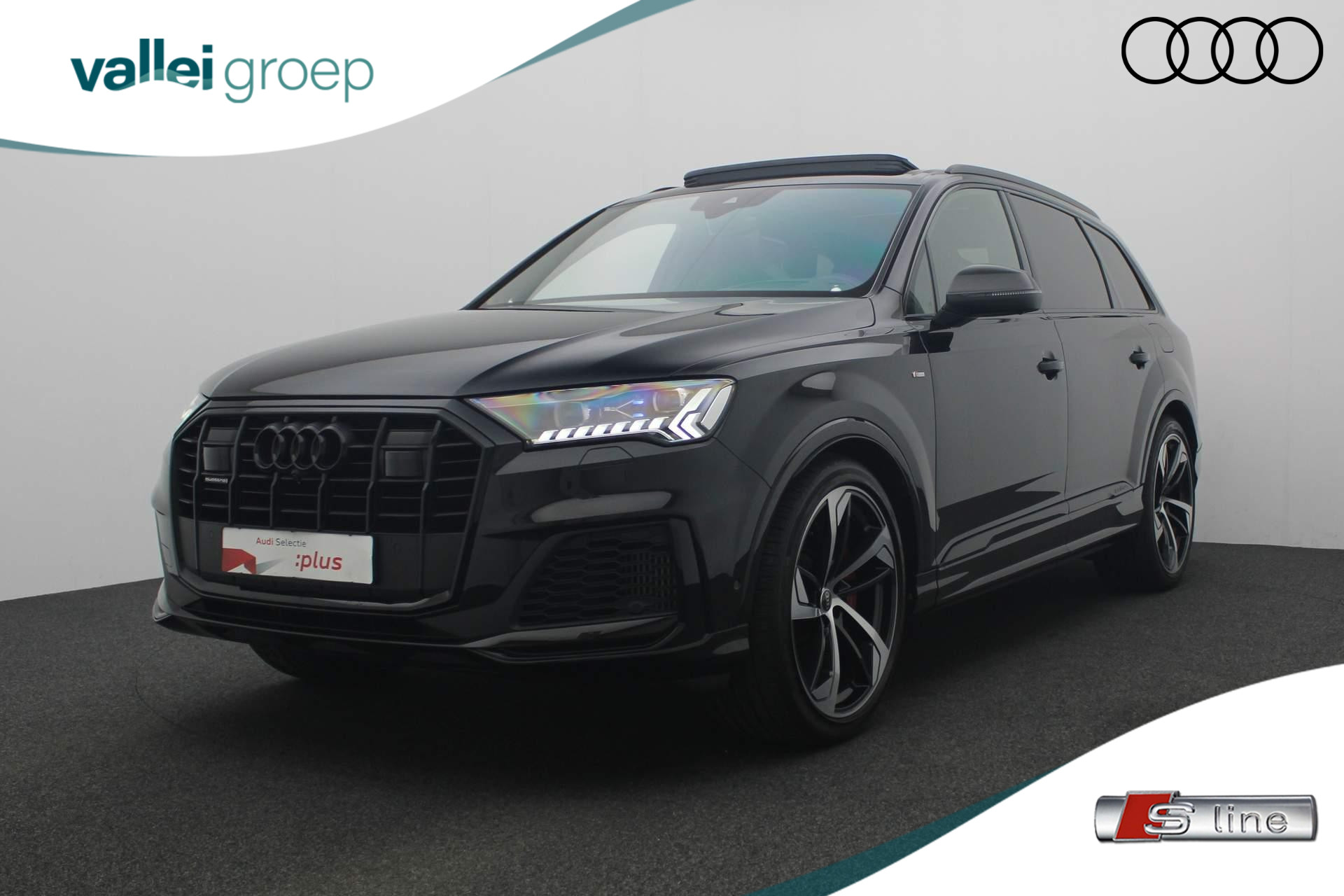 Audi Q7 60 TFSI e 462PK tiptronic quattro Pro Line S Competition | Pano | B&O Advanced | Alcantara hemel | Sportstoelen plus | Laser LED | Trekhaak | Nachtzicht | HUD | 360 camera | Softclose | Keyless | 22 inch | Carbon spiegelkappen