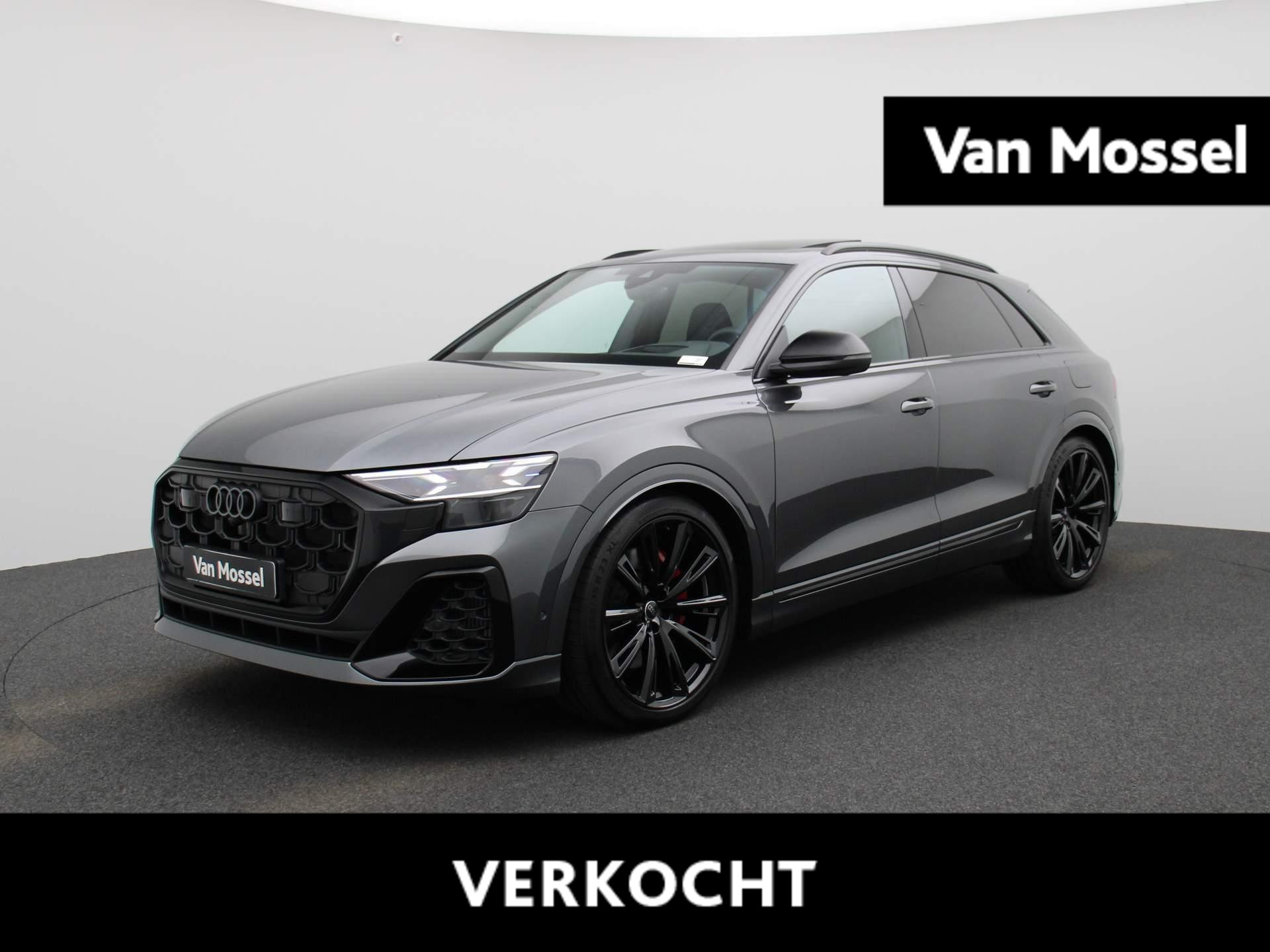 Audi Q8 60 TFSI e quattro Pro Line S Competition 490 PK | S-line | Automaat | Navigatie | 360 Camera | Panoramadak | Luchtvering | Adaptive Cruise Control | Trekhaak | Vierwielbesturing | Stoelverwarming | Virtual Cockpit | Laser LED Matrix | Lichtmetalen velgen | Privacy glass |