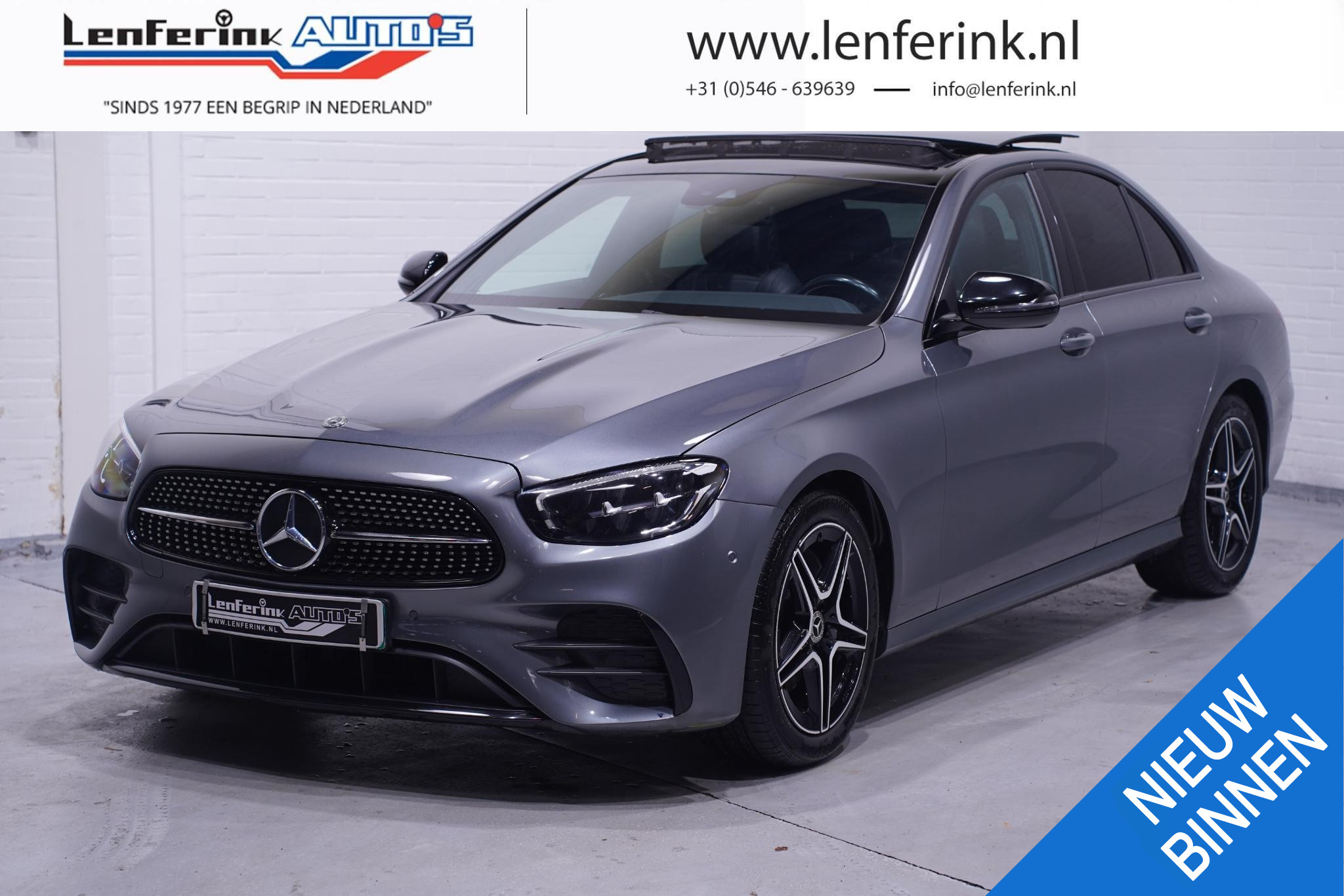 Mercedes-Benz E-Klasse 200 Business Solution AMG Nieuw-Model panodak digitale cockpit privateglas sportstoelen DAB-ontvangst 360-camera led-verlichting grootlichtassist nappa-leder apple carplay schakelflippers electrische stoelbediening met stoelverwarming