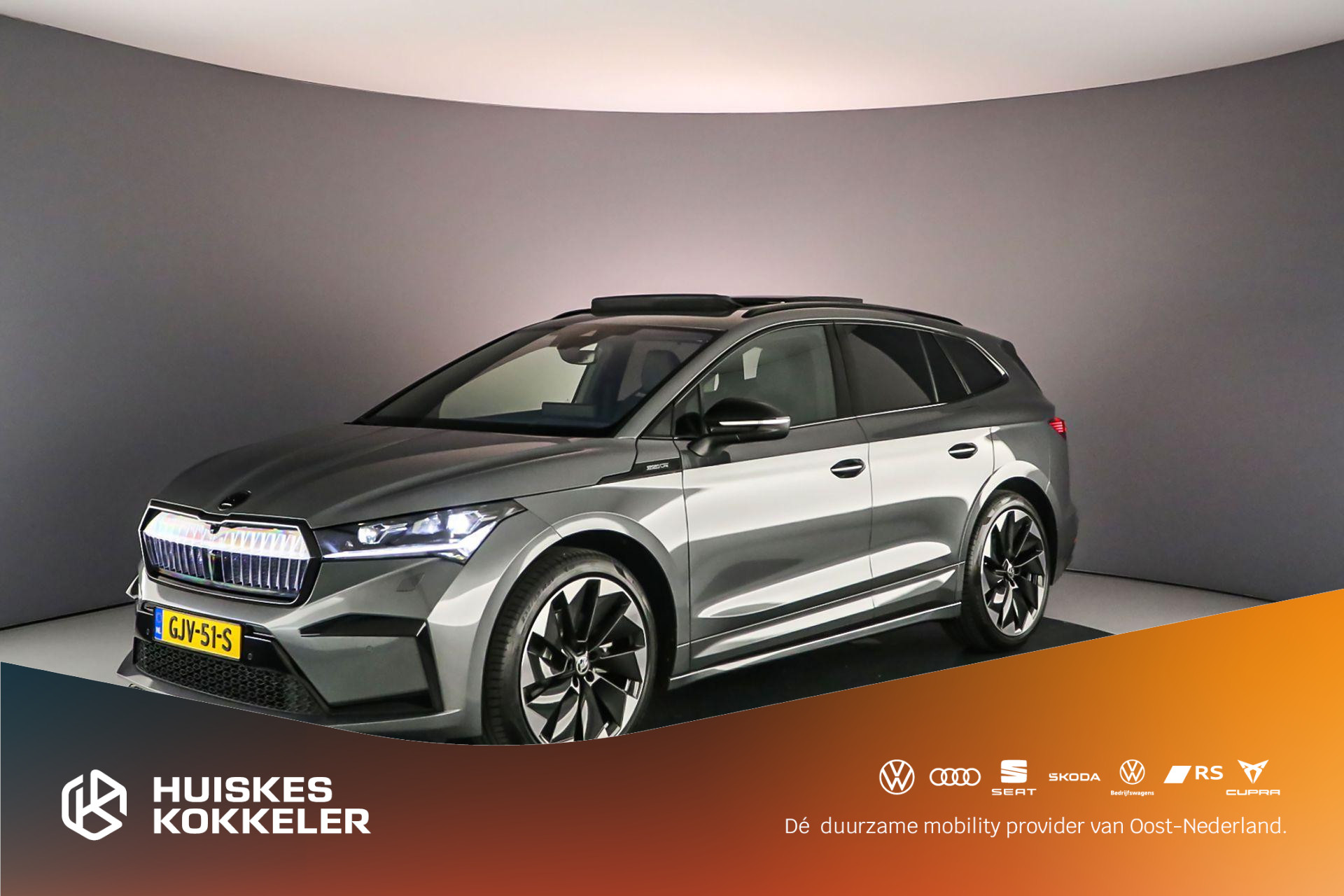 Škoda Enyaq iV 60 Sportline 180pk Automaat Panoramadak, Adaptive cruise control, Navigatie, Achteruitrijcamera, LED matrix verlichting, Elektrische achterklep, Verwarmde voorruit, Parkeersensoren