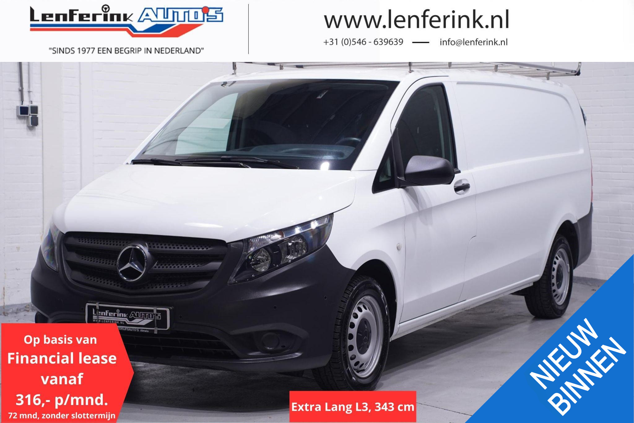 Mercedes-Benz Vito 116 CDI 163 pk Extra Lang Navi va 316,- p/mnd Cruise Control, Imperiaal, Trekhaak, PDC V+A, 2-Zits, NAP