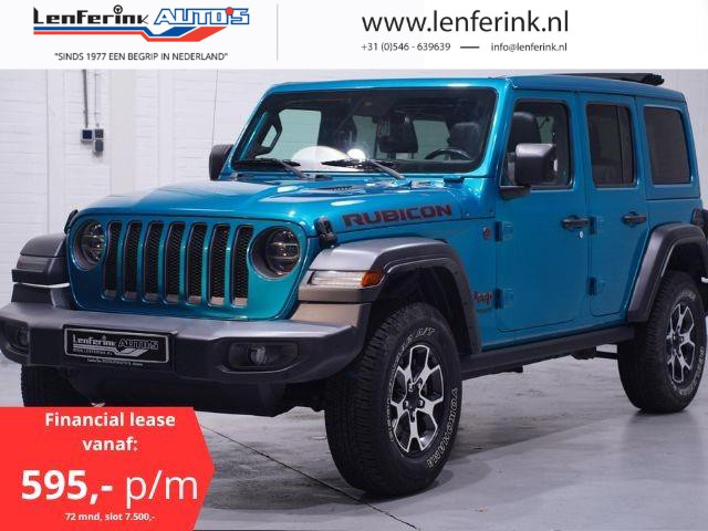 Jeep Wrangler 2.2D Rubicon 200 pk Aut. Grijs Kenteken Leder Zwart, Adapt. Cruise Control, Navi, 360 Camera, 2-Zits