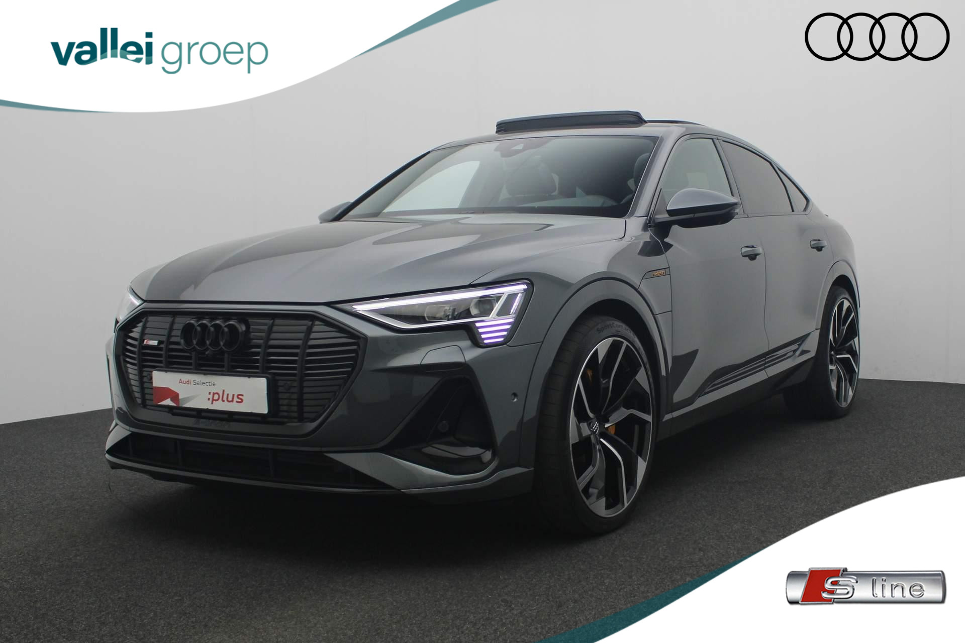 Audi e-tron Sportback 55 quattro S edition 95 kWh 408PK | Pano | 23 inch | Matrix LED | B&O 3D | 360 camera | Keyless | ACC | Navi | Zwart optiek