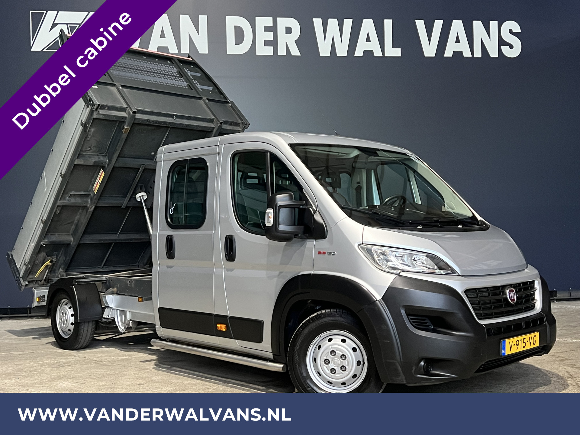 Fiat Ducato 2.3 MultiJet 150pk Kipper Pick up Open laadbak dubbele cabine Euro6 Airco | 7 Zits | 3000kg Trekhaak | Navigatie, Cruisecontrol, Sidebars